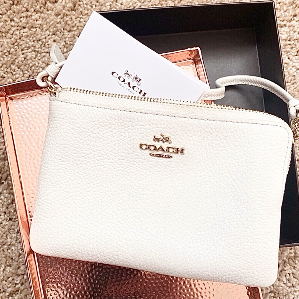 Coach Bone White Pebble Leather Wristlet